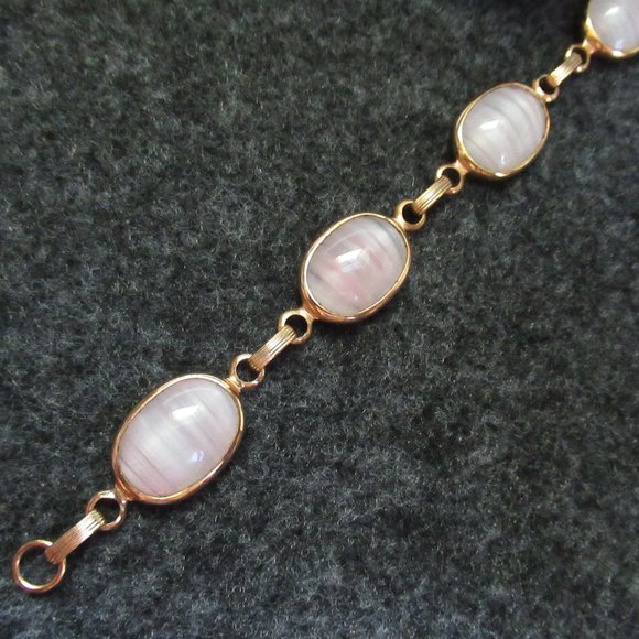 PINK Panel Bracelet | Signed | Beautiful Light Pink Glass, Fine Vintage Fashion - Picture 5 of 9